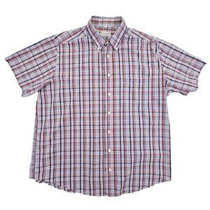 Burry Lane Button Down‎ Shirt Men's XL Red, White & Blue Plaid 100% Cotton Y2K